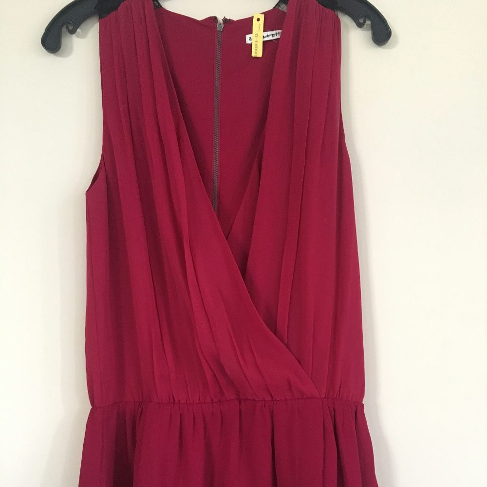Red Deep V Drop Waist Chiffon Blouse